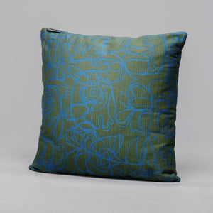 Cushion x Herringbone Edition Forest Green fabric Teal artwork · €195 · ASGER JORN | CURATED BY DOMICILECULTURE