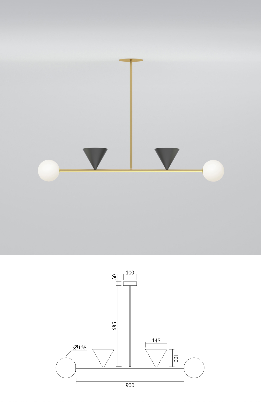 Balancing Variations 368 Pendant Light 1 Globe + 2 Cones · €1085 · ATELIER ARETI | CURATED BY EYEDS
