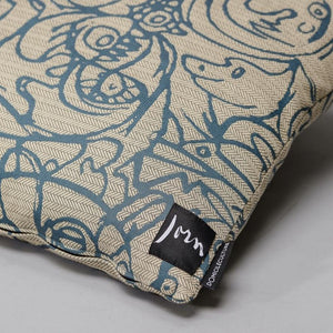 Cushion x Herringbone Edition Twine Natural fabric Teal artwork · €195 · ASGER JORN | CURATED BY DOMICILECULTURE