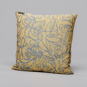 Open image in slideshow, Cushion x Herringbone Edition Old Gold fabric Ocean artwork · €195 · ASGER JORN | CURATED BY DOMICILECULTURE
