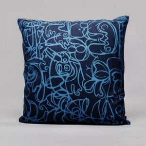 Open image in slideshow, Cushion x Herringbone Edition Midnight Blue fabric Azure Blue artwork · €195 · ASGER JORN | CURATED BY DOMICILECULTURE
