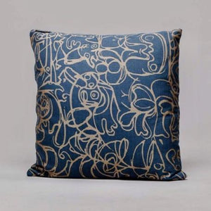 Cushion x Herringbone Edition Dark Blue fabric Camel artwork · €195 · ASGER JORN | CURATED BY DOMICILECULTURE