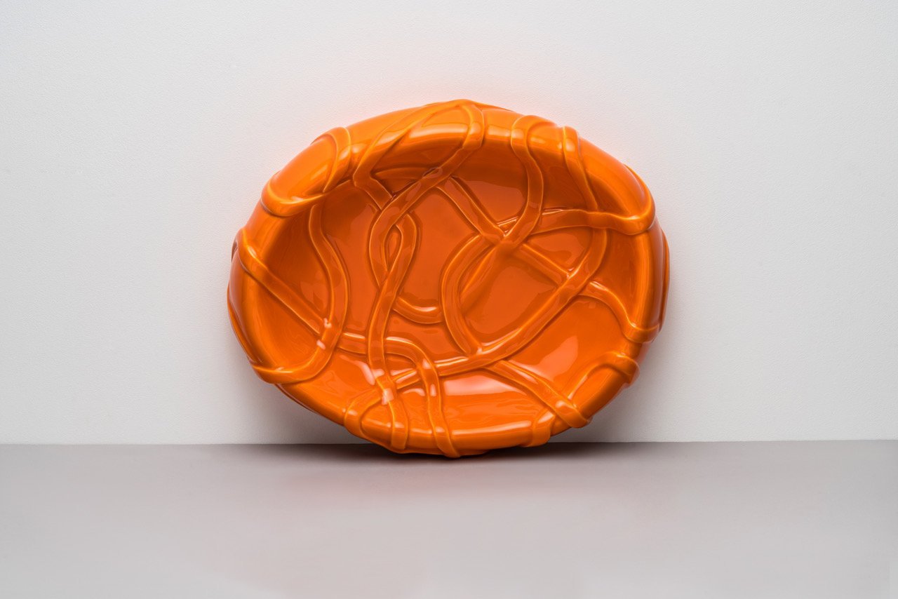 Persimmon Orange Centrepiece platter The Absurd Made Flesh by Michael Kvium · €360 · RAAWII | CURATED BY EYEDS