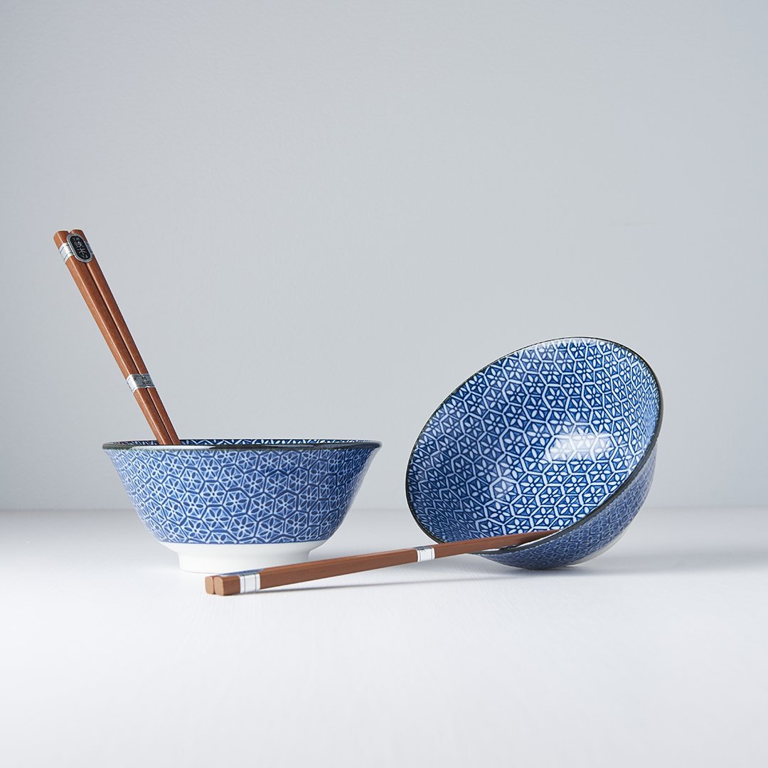 Blue Sushi Bowl Set with White Geometric Flower Pattern · €30 · CURATED BY EYEDS
