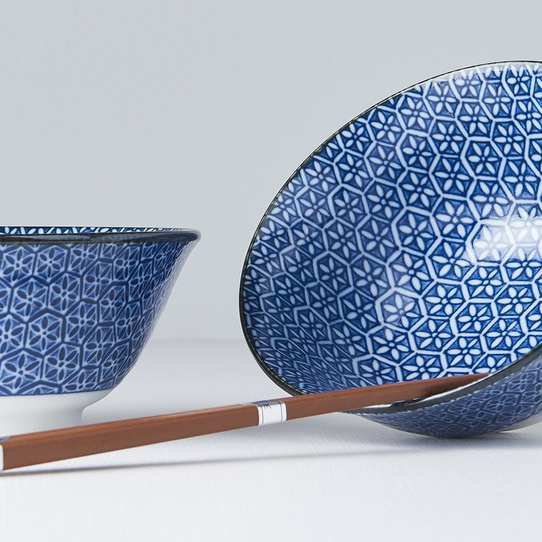 Blue Sushi Bowl Set with White Geometric Flower Pattern · €30 · CURATED BY EYEDS